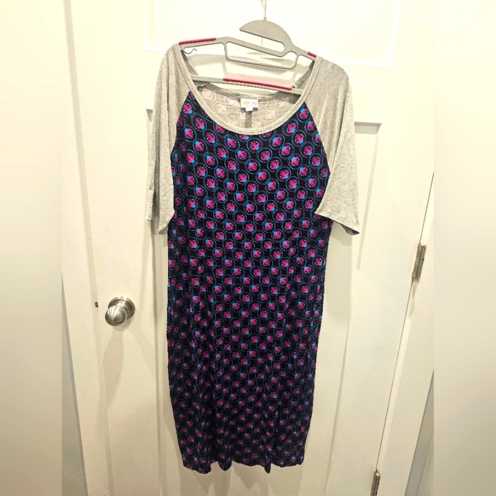 LuLaRoe Randy XL Raglan Sleeve Dress/Top Black Pink Blue Gray